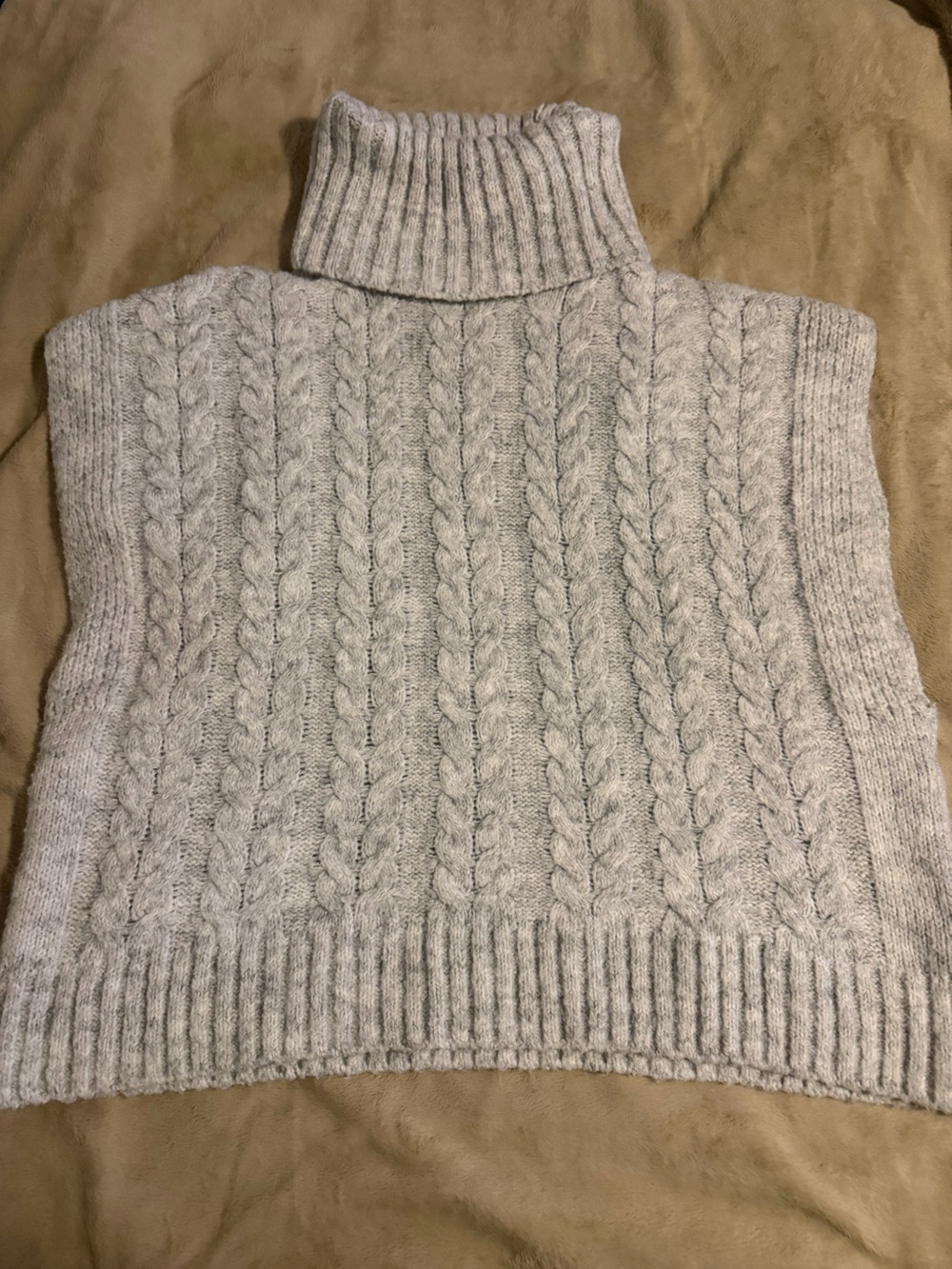 Joie Gray Cable Knit Turtleneck Sweater Vest Sleeveless Wool Blend Size S - Picture 3 of 7